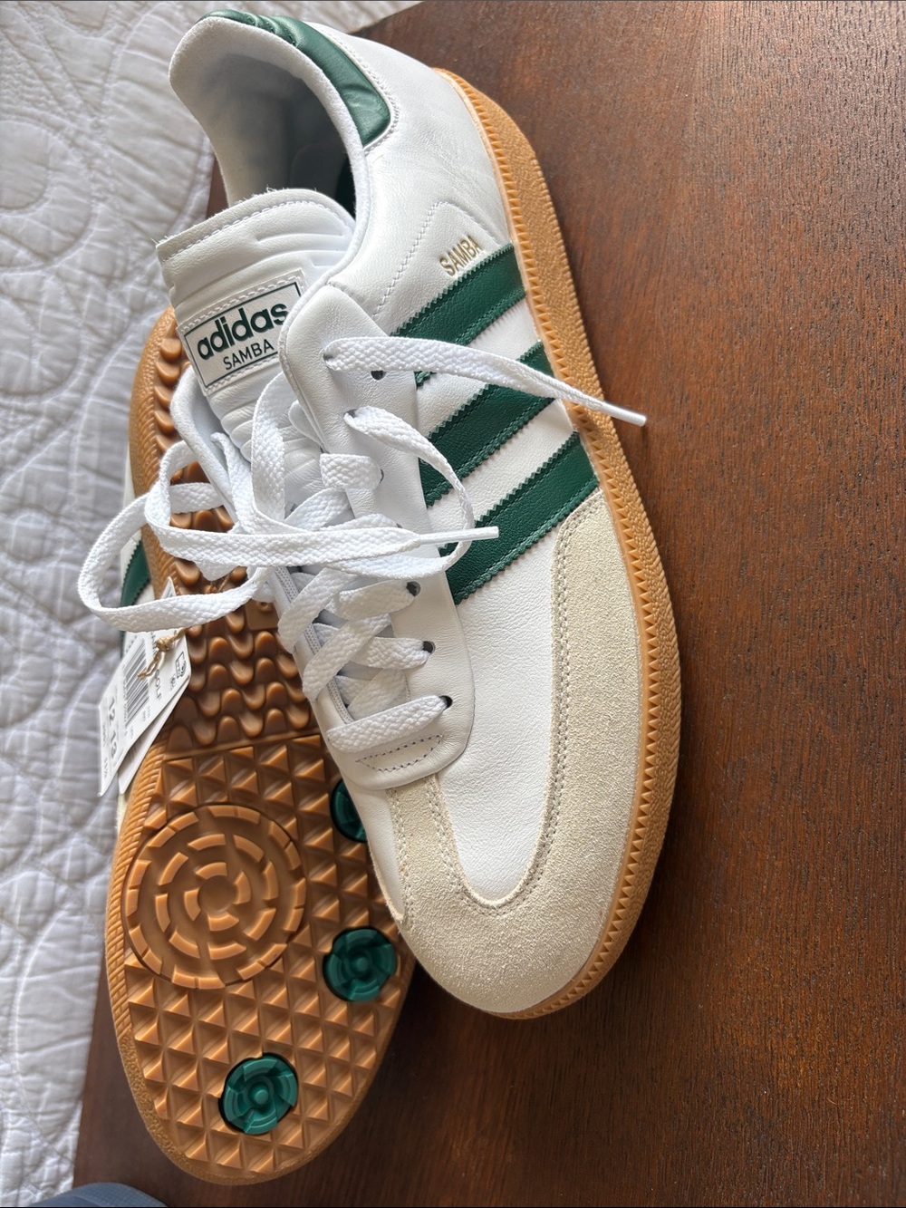 adidas White & Green GOLF Samba with Gum Sole